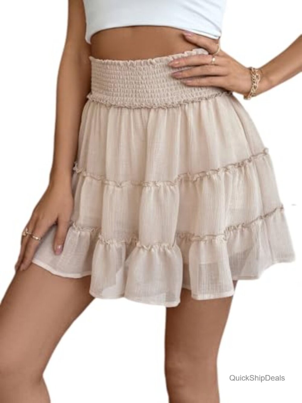 High Waisted Ruffle Pleated Tennis Skort with Built-in Shorts - Picture 2 of 6